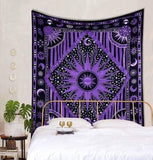Hippie Bohemian Psychedelic Celestial Sun Moon Wall hanging Handmade Tapestry (Purple)