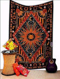 Hippie Bohemian Psychedelic Celestial Sun Moon Wall hanging Handmade Tapestry (Golden Orange)