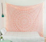 Handmade hippie Bohemian Psychedelic Elephant Mandala Wall hanging Tapestry (Rose Gold)
