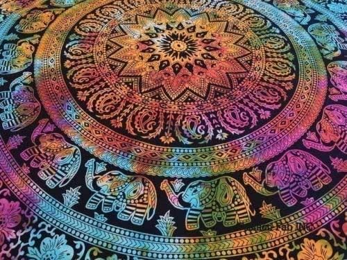 Handmade hippie Bohemian Psychedelic Elephant Mandala Wall hanging Tapestry (Tie Dye)