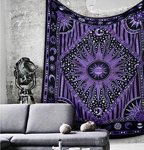 Hippie Bohemian Psychedelic Celestial Sun Moon Wall hanging Handmade Tapestry (Purple)