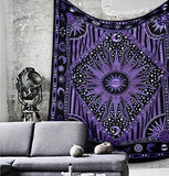 Hippie Bohemian Psychedelic Celestial Sun Moon Wall hanging Handmade Tapestry (Purple)