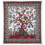 Tree of Life Wall Hanging Psychedelic Tapestry Indian Cotton Bedspread (White Red)