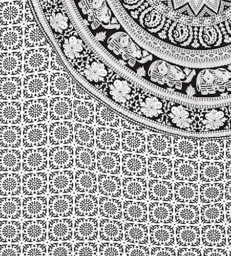 Handmade Indian hippie Bohemian Psychedelic Elephant Mandala Wall hanging Tapestry (Black And White)