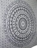 Handmade Indian hippie Bohemian Psychedelic Elephant Mandala Wall hanging Tapestry (Black And White)