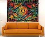 Hippie Bohemian Psychedelic Celestial Sun Moon Wall hanging Handmade Tapestry (Orange Multicoloured)