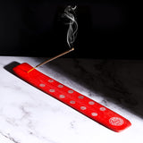 Traditional Handmade Wooden Incense Stick Holder, Ash-Catcher, (Fire Red) 10 Inches