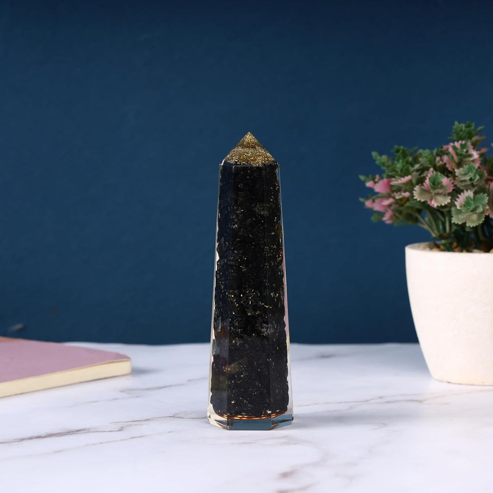 Natural Black Tourmaline Obelisk Orgone Crystal