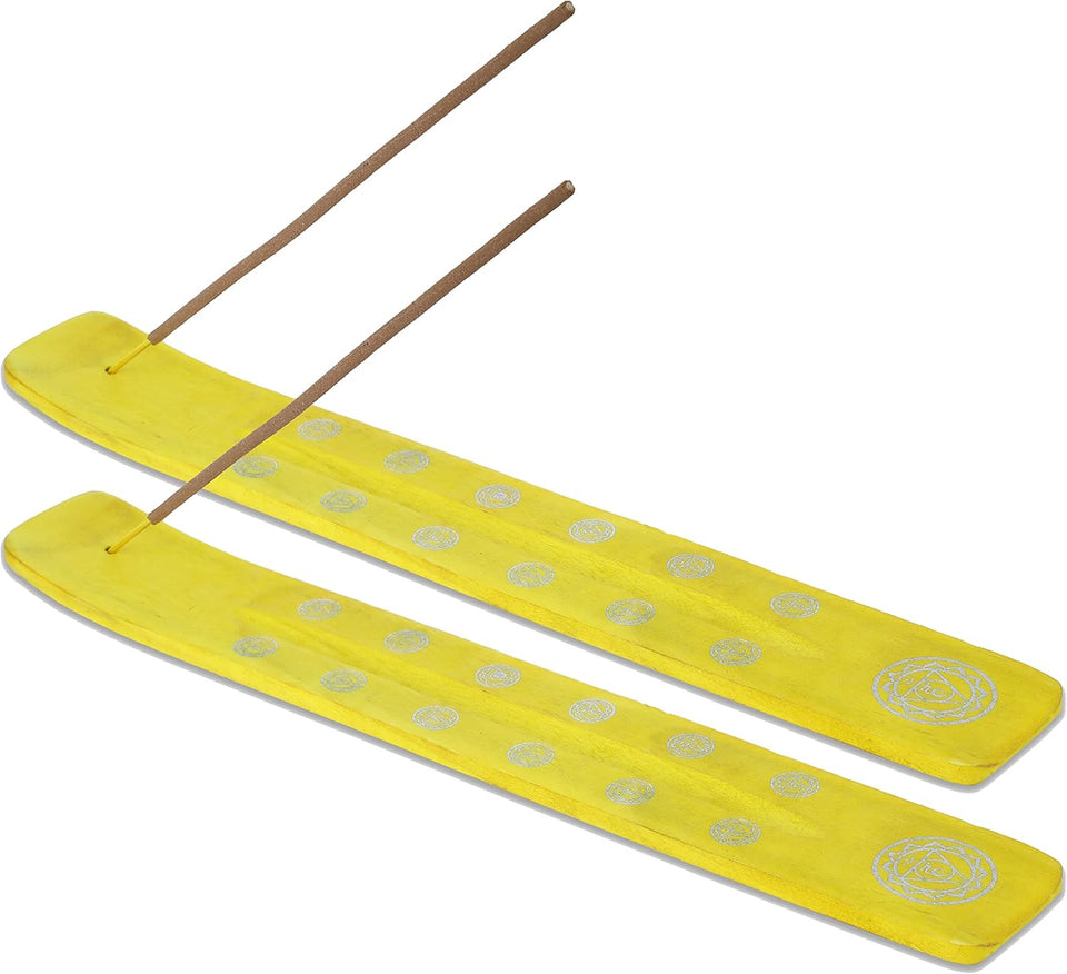 Traditional Handmade Wooden Incense Stick Holder, Ash-Catcher, (Positivity Yellow)  10 Inches