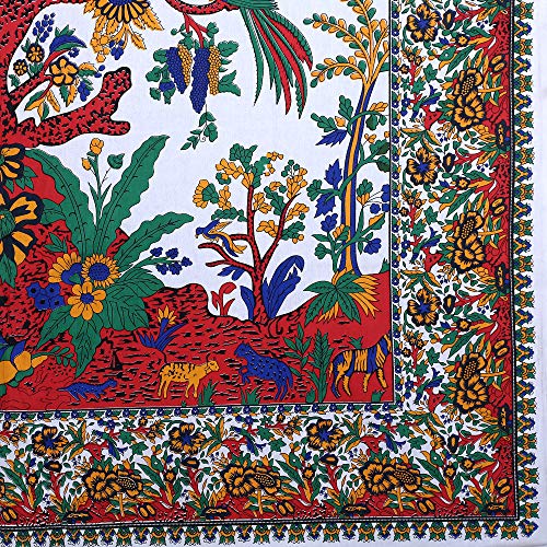 Tree of Life Wall Hanging Psychedelic Tapestry Indian Cotton Bedspread (White Red)