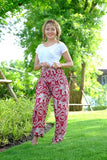 Women's Rayon Print Smocked Waist Boho Harem Pant (Red Elephant)