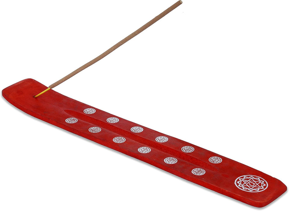Traditional Handmade Wooden Incense Stick Holder, Ash-Catcher, (Fire Red) 10 Inches