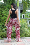 Women's Rayon Print Smocked Waist Boho Harem Pant (Red Elephant)