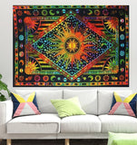 Hippie Bohemian Psychedelic Celestial Sun Moon Wall hanging Handmade Tapestry (Orange Multicoloured)