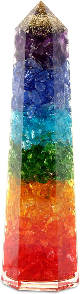 Natural Vibrant Rainbow Obelisk Orgone Healing Crystal