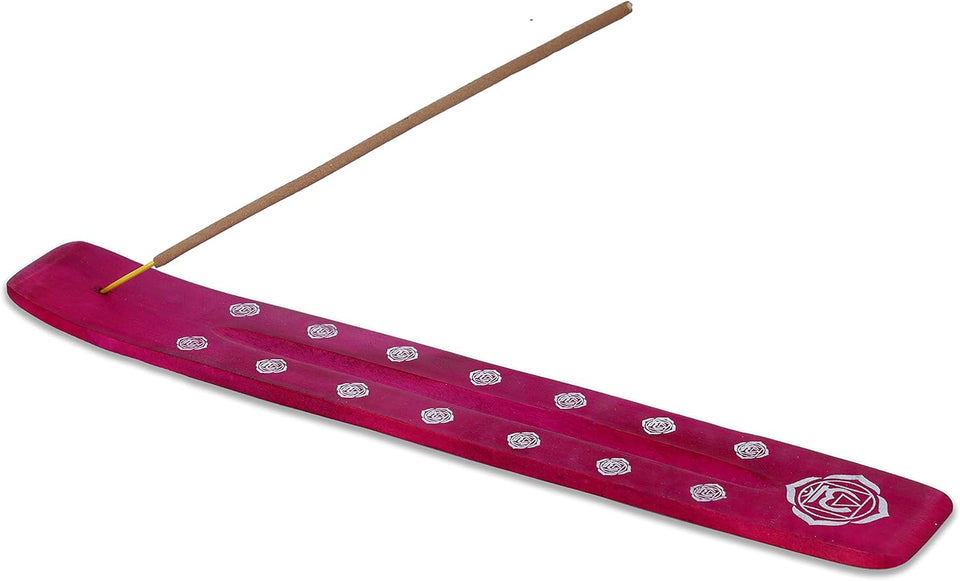 Traditional Handmade Wooden Incense Stick Holder, Ash-Catcher, (Heart Pink) 10 Inches