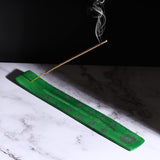 Traditional Handmade Wooden Incense Stick Holder, Ash-Catcher, (Earth Green) 10 Inches