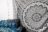 Traditional Mandala Hippie Wall Hanging, Cotton Ombre Tapestry (Grey/Black)
