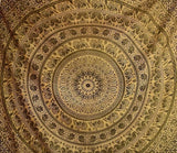 Handmade hippie Bohemian Psychedelic Elephant Mandala Wall hanging Tapestry (Black & Gold)