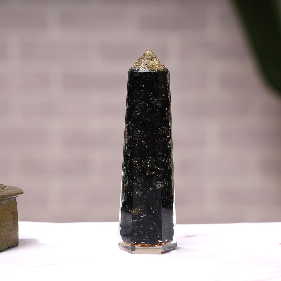 Natural Black Tourmaline Obelisk Orgone Crystal