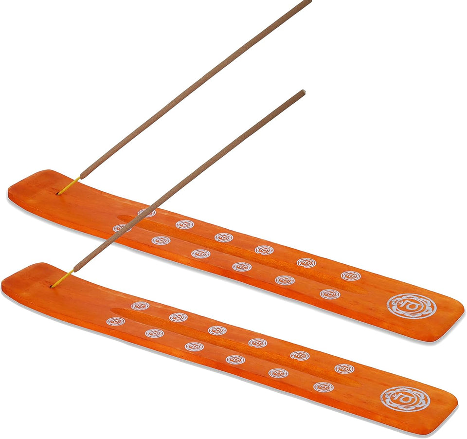 Traditional Handmade Wooden Incense Stick Holder, Ash-Catcher, Stand for Aromatherapy, Meditation, Yoga (Orange) 10 Inches