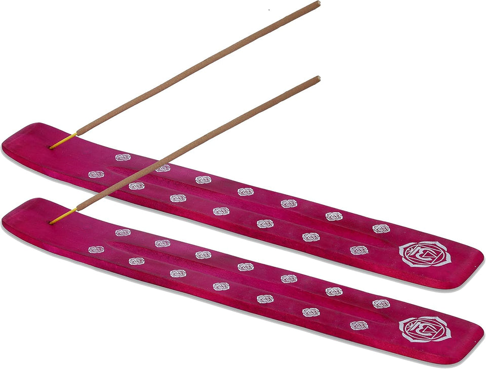 Traditional Handmade Wooden Incense Stick Holder, Ash-Catcher, (Heart Pink) 10 Inches