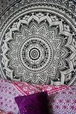 Traditional Mandala Hippie Wall Hanging, Cotton Ombre Tapestry (Grey/Black)
