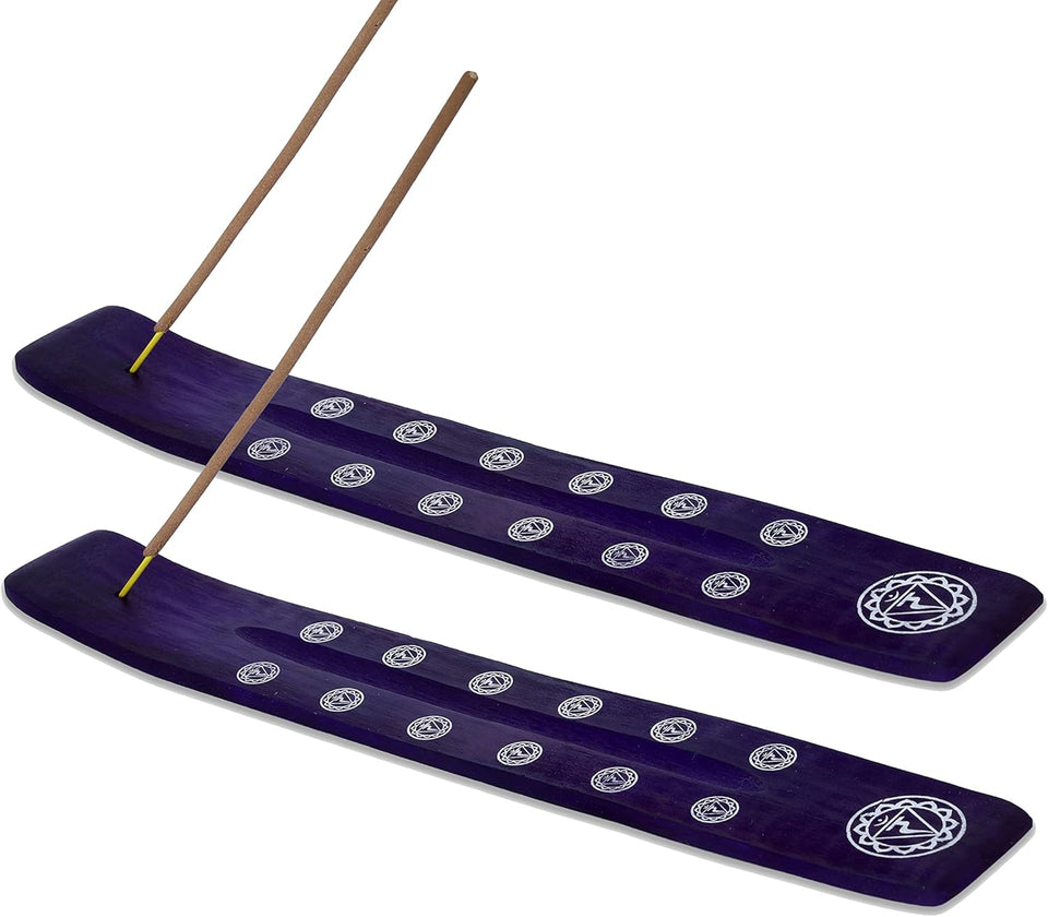 Traditional Handmade Wooden Incense Stick Holder, Ash-Catcher, (Heavens Blue) 10 Inches