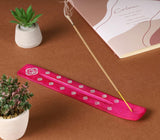 Traditional Handmade Wooden Incense Stick Holder, Ash-Catcher, (Heart Pink) 10 Inches