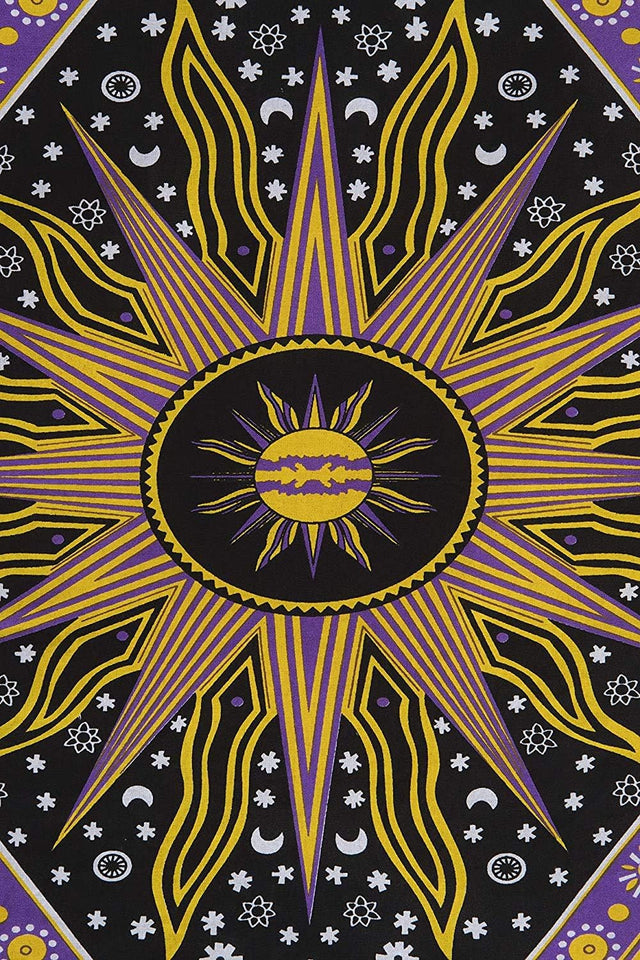 Hippie Bohemian Psychedelic Celestial Sun Moon Wall hanging Handmade Tapestry (Purple/Yellow)
