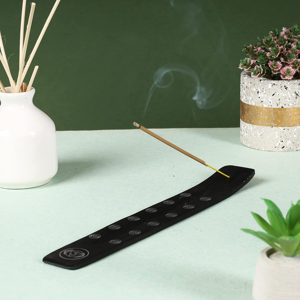 Traditional Handmade Wooden Incense Stick Holder, Ash-Catcher, (Black Strength) 10 Inches