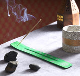 Traditional Handmade Wooden Incense Stick Holder, Ash-Catcher, (Earth Green) 10 Inches