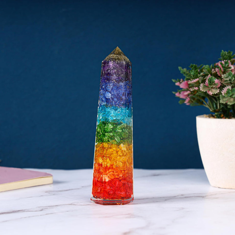 Natural Vibrant Rainbow Obelisk Orgone Healing Crystal