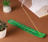 Traditional Handmade Wooden Incense Stick Holder, Ash-Catcher, (Earth Green) 10 Inches