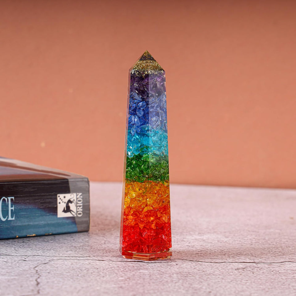 Natural Vibrant Rainbow Obelisk Orgone Healing Crystal