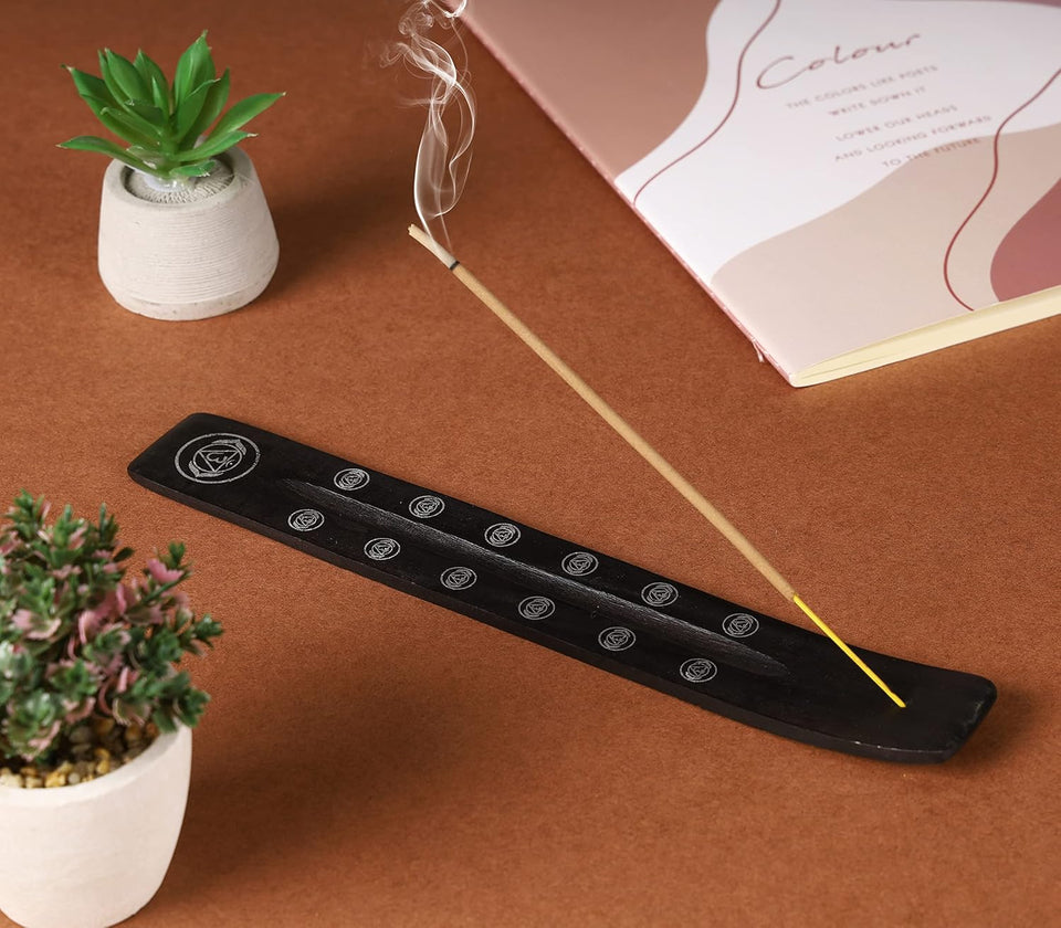 Traditional Handmade Wooden Incense Stick Holder, Ash-Catcher, (Black Strength) 10 Inches