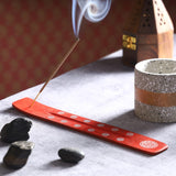 Traditional Handmade Wooden Incense Stick Holder, Ash-Catcher, (Fire Red) 10 Inches
