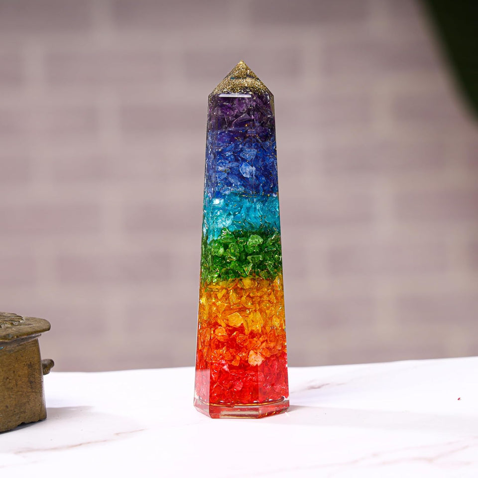 Natural Vibrant Rainbow Obelisk Orgone Healing Crystal