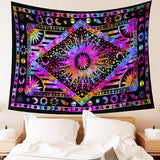 Hippie Bohemian Psychedelic Celestial Sun Moon Wall hanging Handmade Tapestry (Purple Multi)