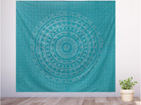 Handmade hippie Bohemian Psychedelic Elephant Mandala Wall hanging Tapestry (Turquoise Silver)