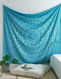 Handmade hippie Bohemian Psychedelic Elephant Mandala Wall hanging Tapestry (Turquoise Silver)