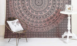 Handmade Indian hippie Bohemian Psychedelic Elephant Mandala Wall hanging Tapestry (Black and Rose)