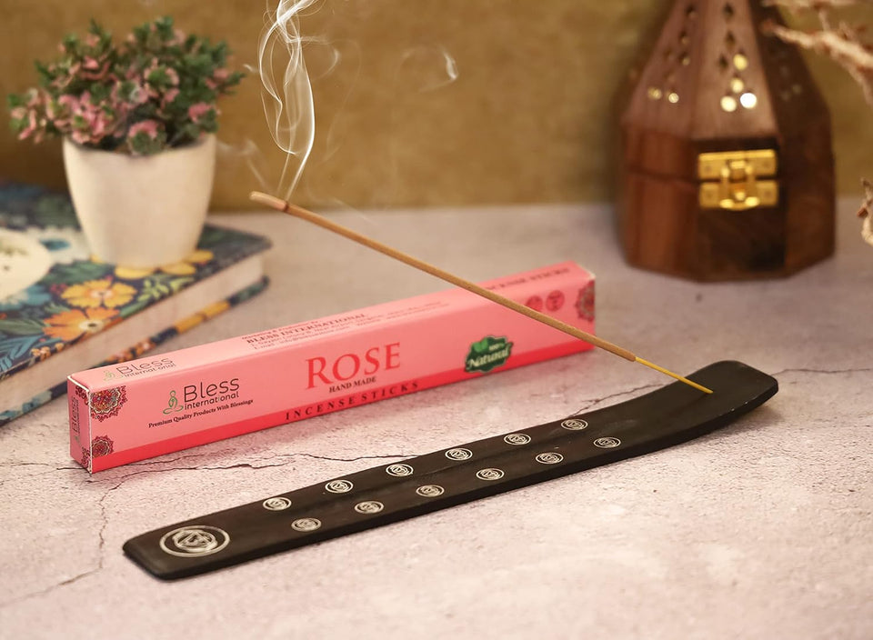 Traditional Handmade Wooden Incense Stick Holder, Ash-Catcher, (Black Strength) 10 Inches