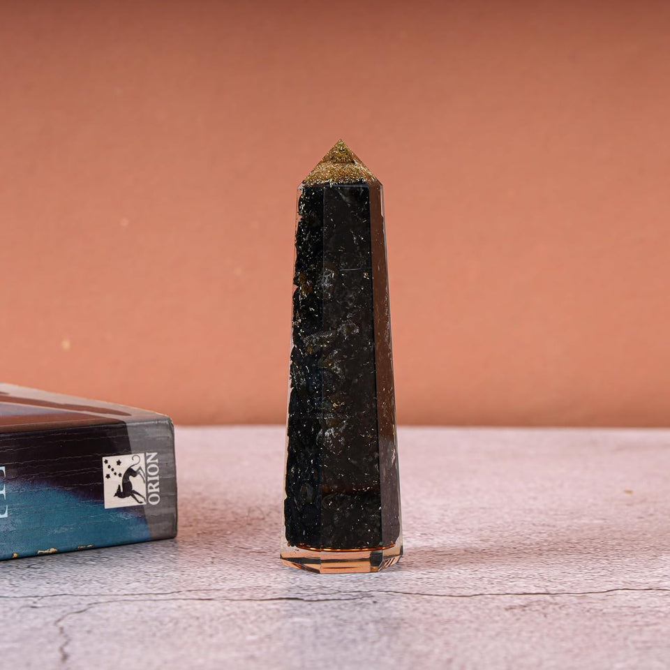 Natural Black Tourmaline Obelisk Orgone Crystal