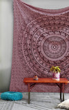 Handmade hippie Bohemian Psychedelic Elephant Mandala Wall hanging Tapestry (Maroon and Silver)