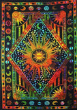 Hippie Bohemian Psychedelic Celestial Sun Moon Wall hanging Handmade Tapestry (Orange Multicoloured)