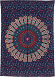 Hippie Bohemian Psychedelic Peacock Mandala Wall Hanging Bedding Tapestry (Midnight Blue)