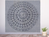 Handmade Indian hippie Bohemian Psychedelic Elephant Mandala Wall hanging Tapestry (Black And White)