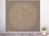 Handmade hippie Bohemian Psychedelic Elephant Mandala Wall hanging Tapestry (Black & Gold)