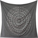 Handmade hippie Bohemian Psychedelic Elephant Mandala Wall hanging Tapestry (Black Silver)